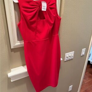 Calvin Klein Red Sheath Midi Dress Sleeveless Crew Neck